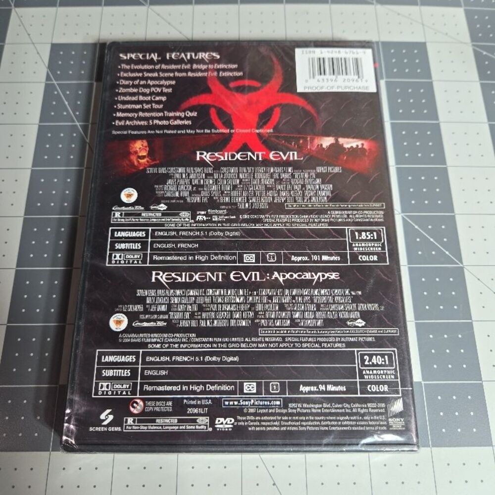 NWT Sony Pictures Resident Evil Apocalypse DVD Double Feature Milla Jovovich Hor - Picture 2 of 3
